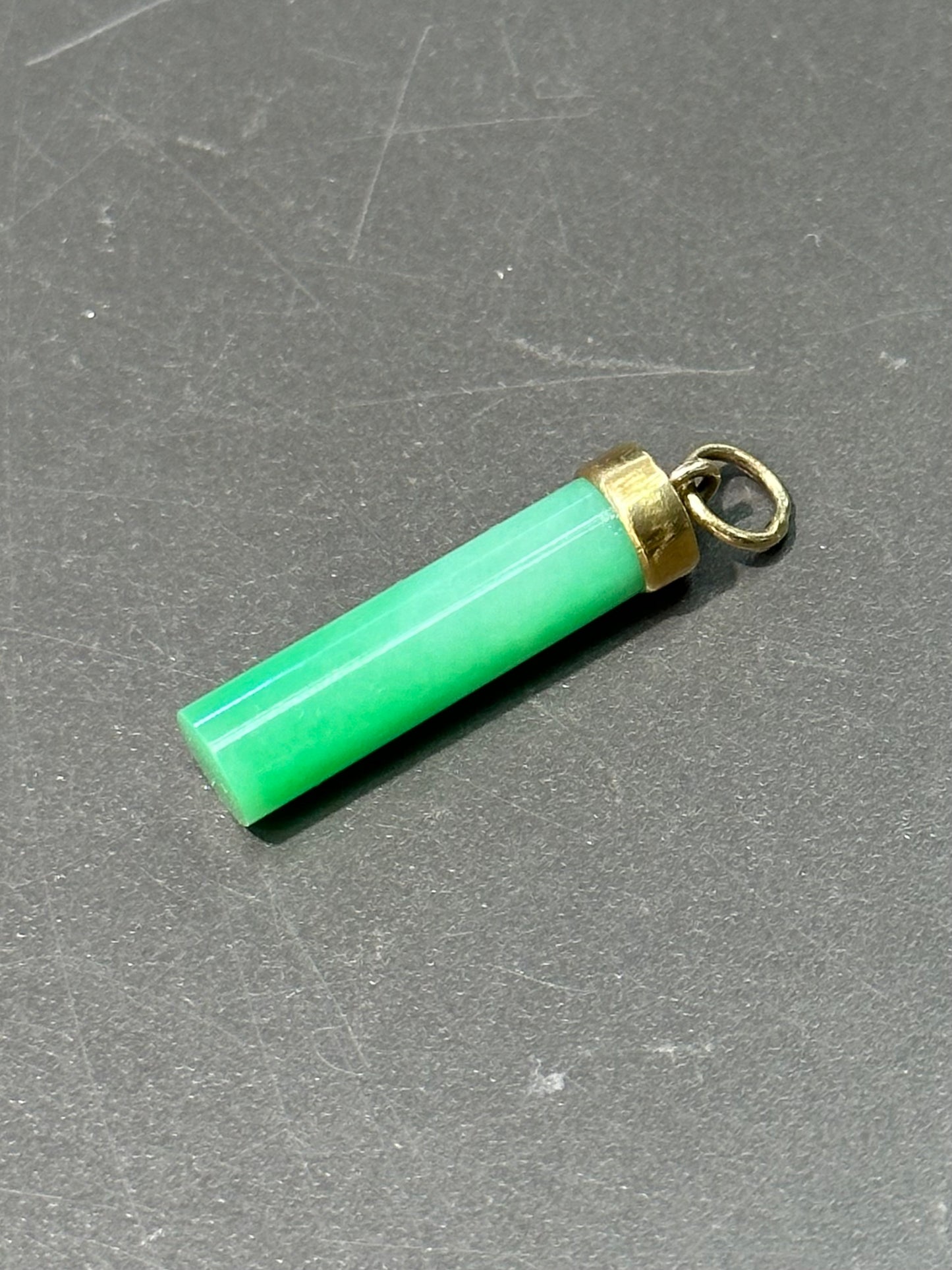 Vintage 14K Gold Natural Jade Cylinder Bar Charm