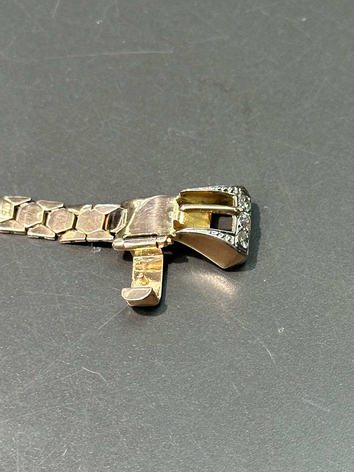 Retro 18K Gold Diamond Adjustable Buckle Ring 6.5-9