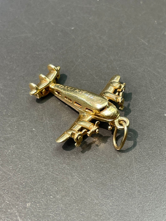 Vintage 14K Yellow Gold Articulated Enamel Propeller Airplane Charm