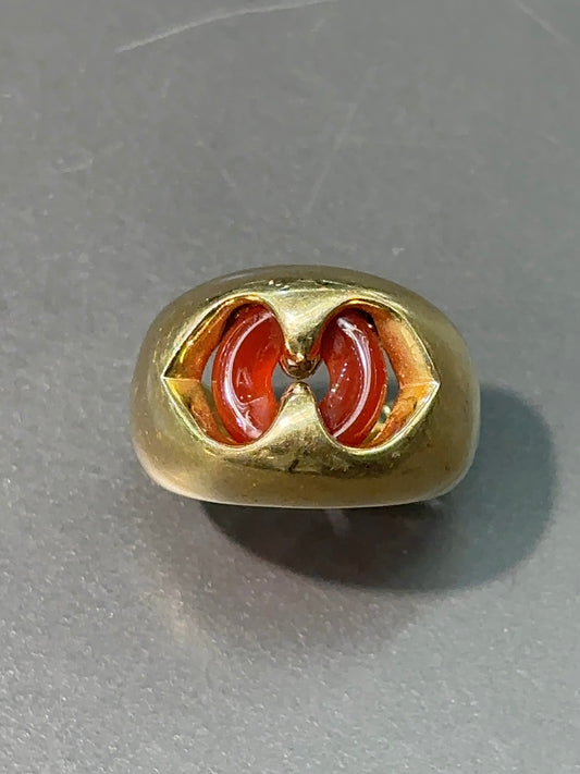 Blvgari 18K Yellow Gold Carnelian Double Hearts Ring