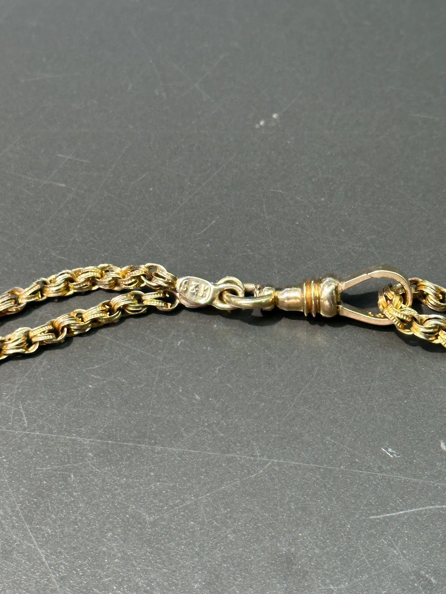 Antique Victorian 14K Gold Enamel and Seed Pearl Slider Longuard Chain