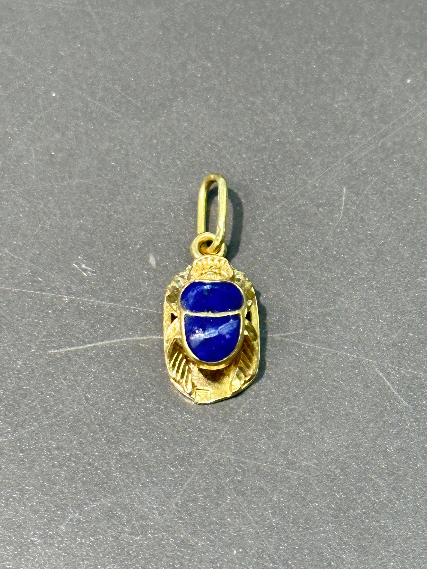 Vintage 18K Gold Lapis Scarab Beetle Charm