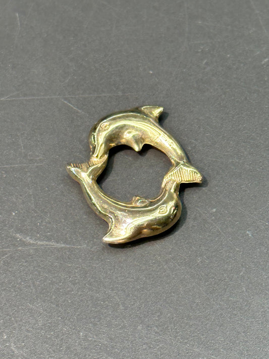 Vintage 14K Gold Puffy Double Dolphin Charm