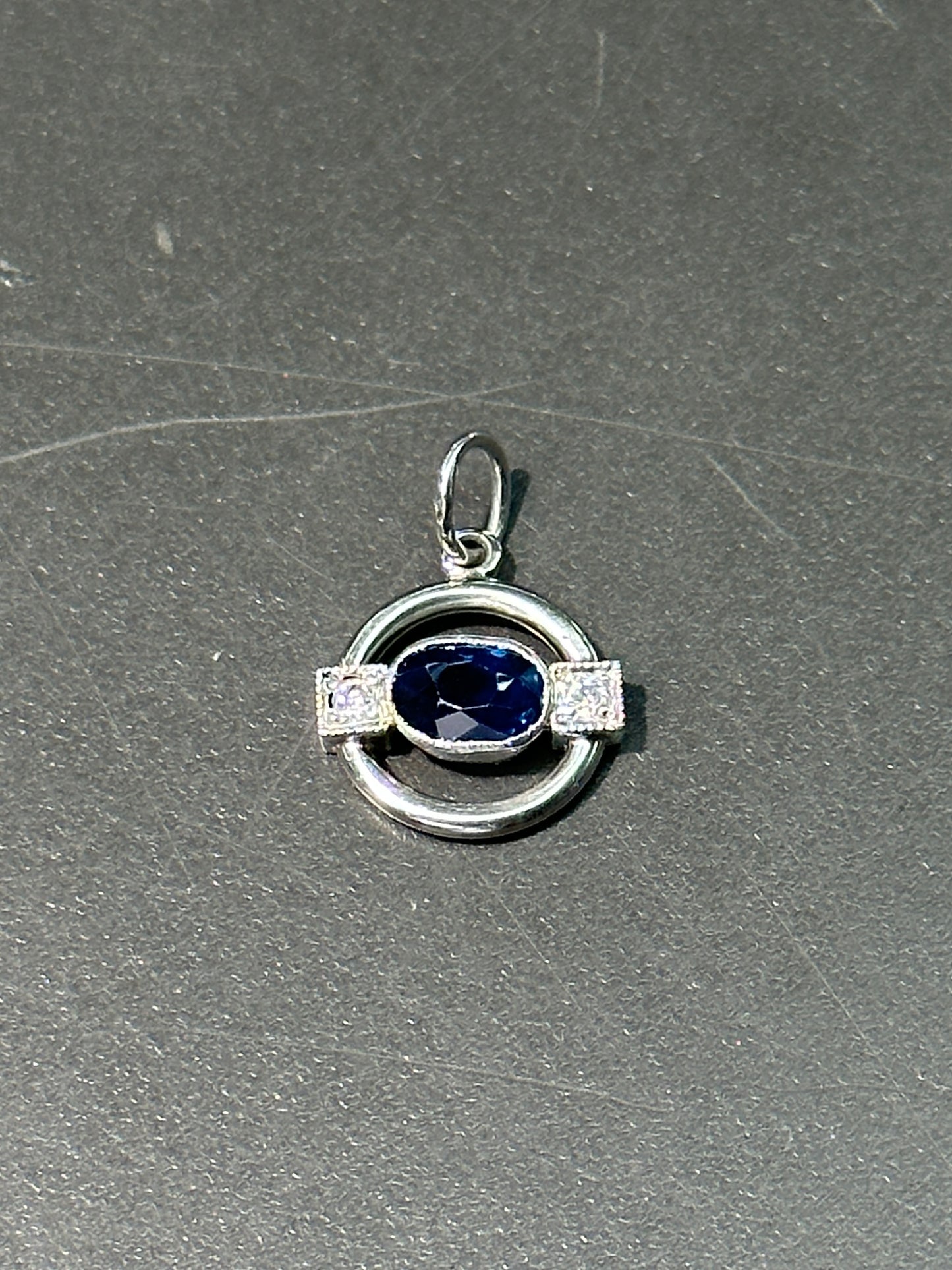 Art Deco 14K Gold Sapphire and Diamond Charm