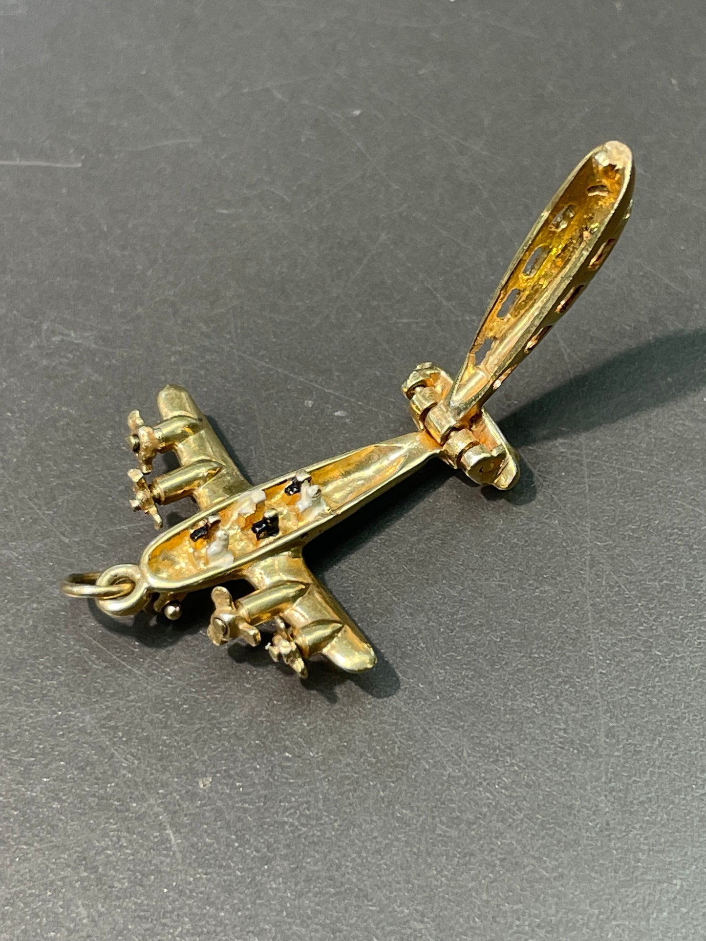 Vintage 14K Yellow Gold Articulated Enamel Propeller Airplane Charm