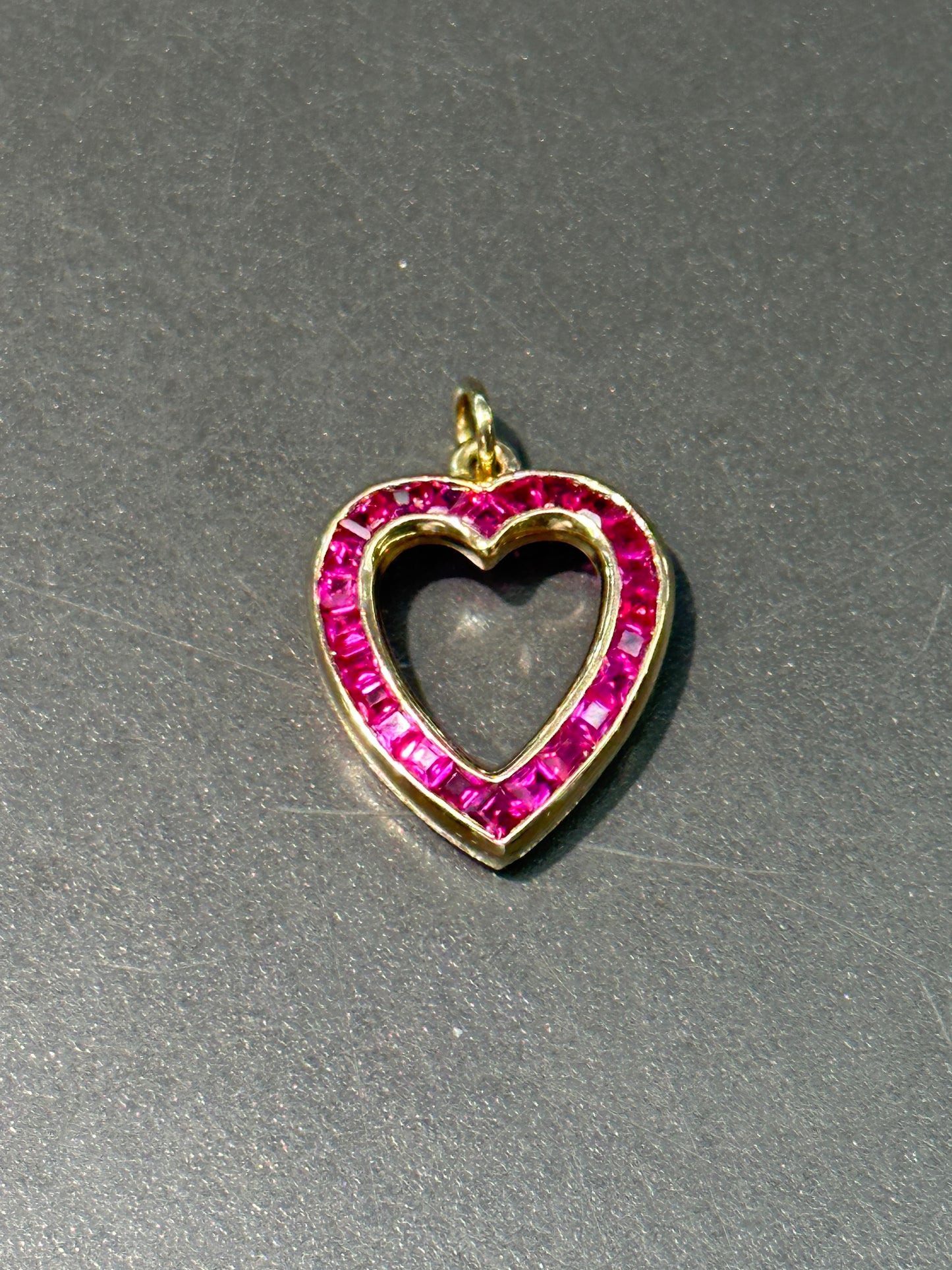 Vintage 14K Gold Ruby Open Heart Pendant