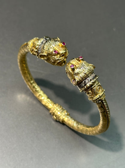 古董 18K 金钻石和红宝石嵌合体旁路手链