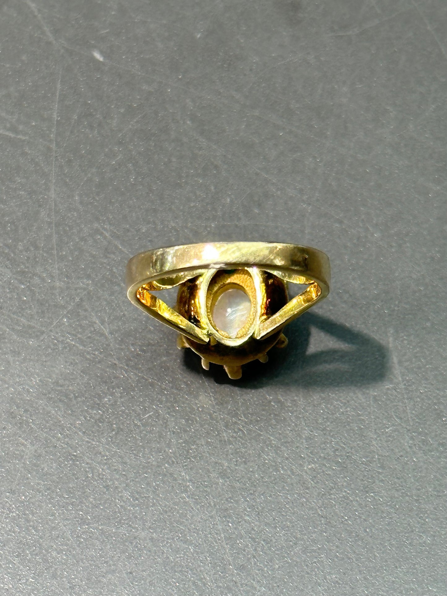 古董 14K 金天然蛋白石绿宝石戒指