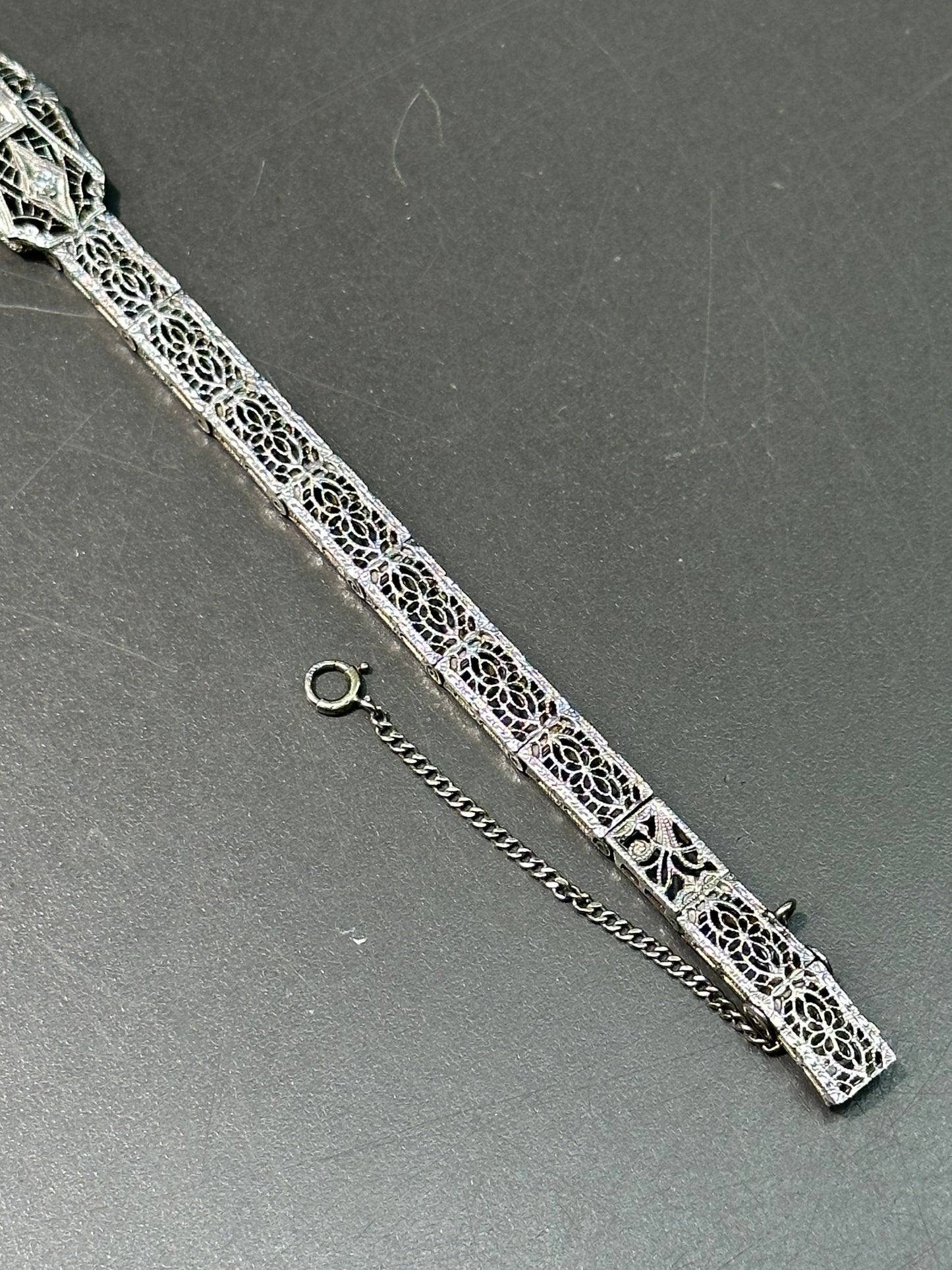 装饰艺术 14K 金钻石花丝手链