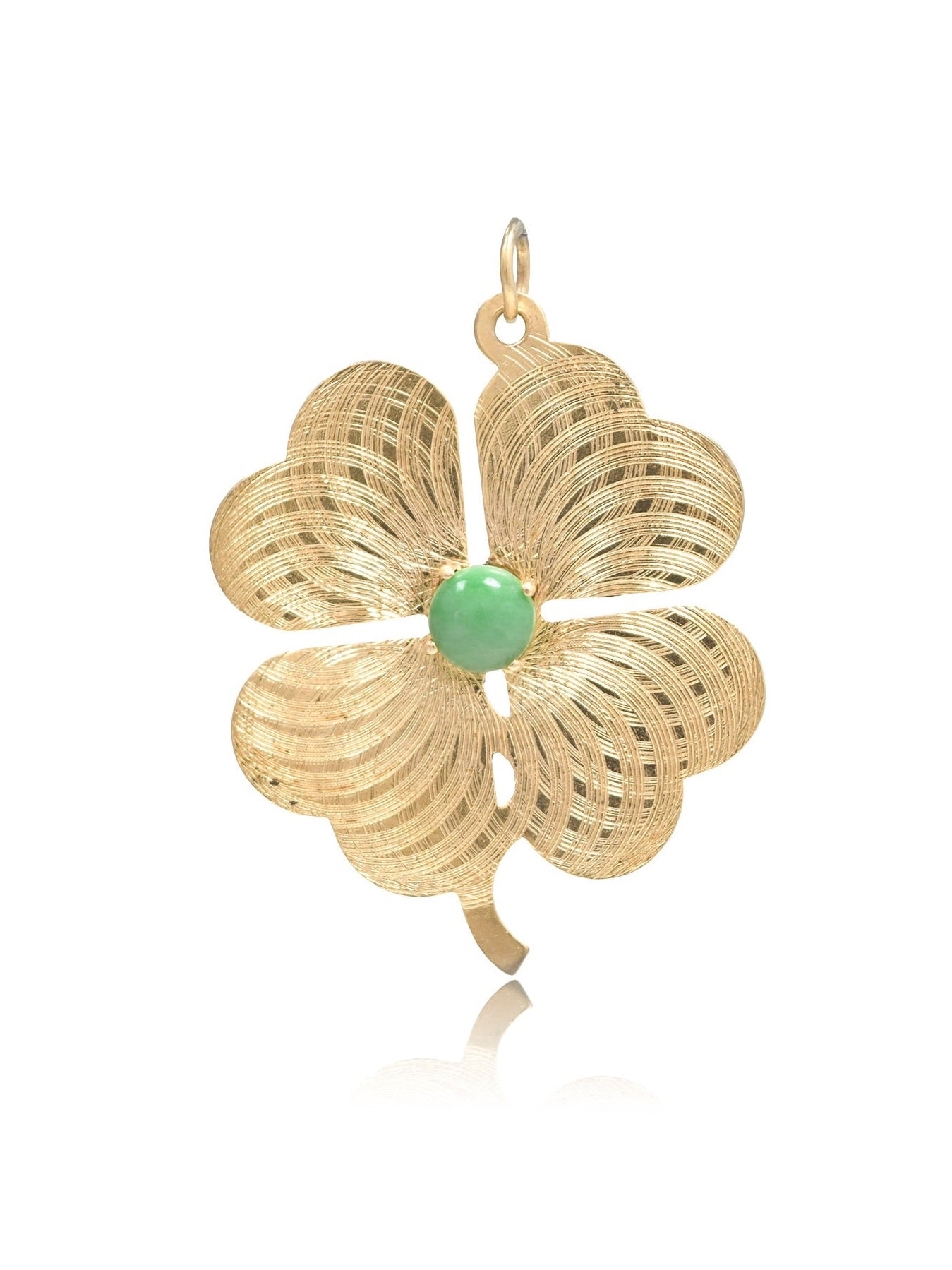 Vintage 14K Gold Large Jade Engine Turned Clover Charm