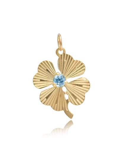 Vintage 14K Gold Topaz Engine Turned Clover Charm
