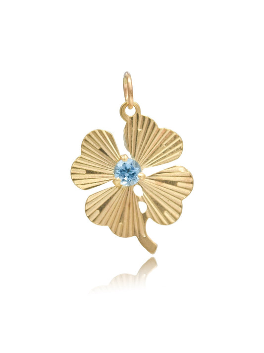 Vintage 14K Gold Topaz Engine Turned Clover Charm