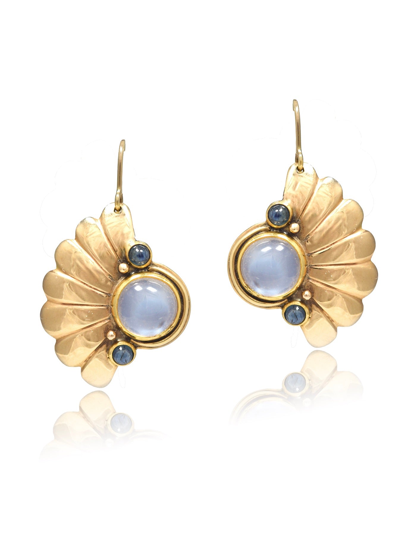 Retro 14K Gold Moonstone Sapphire Earring