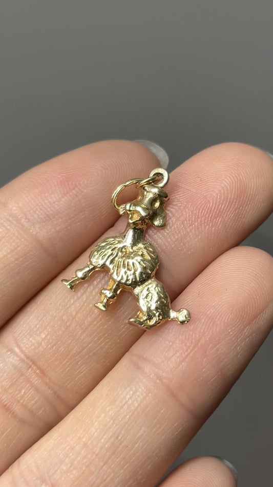 复古 14K 金贵宾犬吊饰