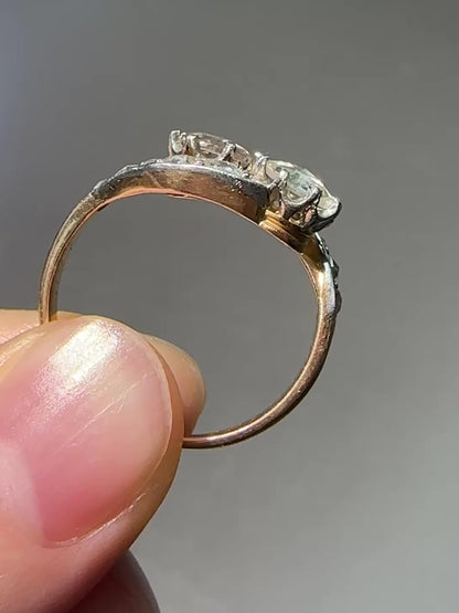 古董铂金镶 18K 金 2.16 CTW 玫瑰切割钻石 Toi Et Moi 戒指