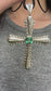 Vintage Large 18K Gold Colombian Emerald Diamond Cross Pendant