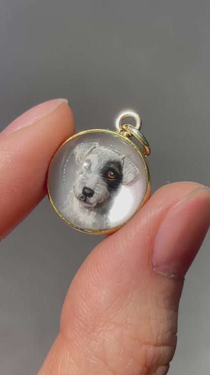 古董 14K 金反向彩绘埃塞克斯水晶梗犬吊坠