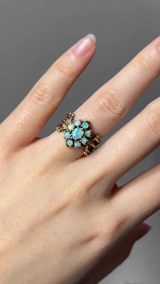 Antique 14K Gold Opal Cluster Ring