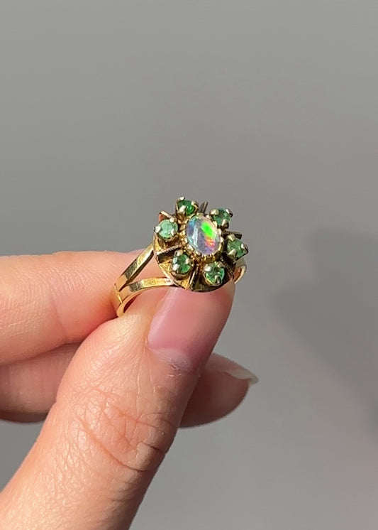 古董 14K 金天然蛋白石绿宝石戒指