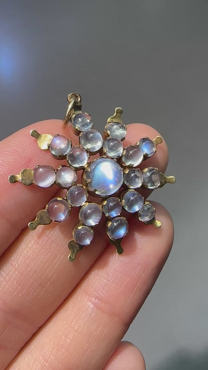 Antique 14K Gold Ceylon Moonstone Starburst Pendant