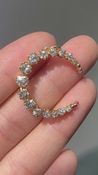 古董 14K 黄金 1.82 CTW 钻石新月吊坠