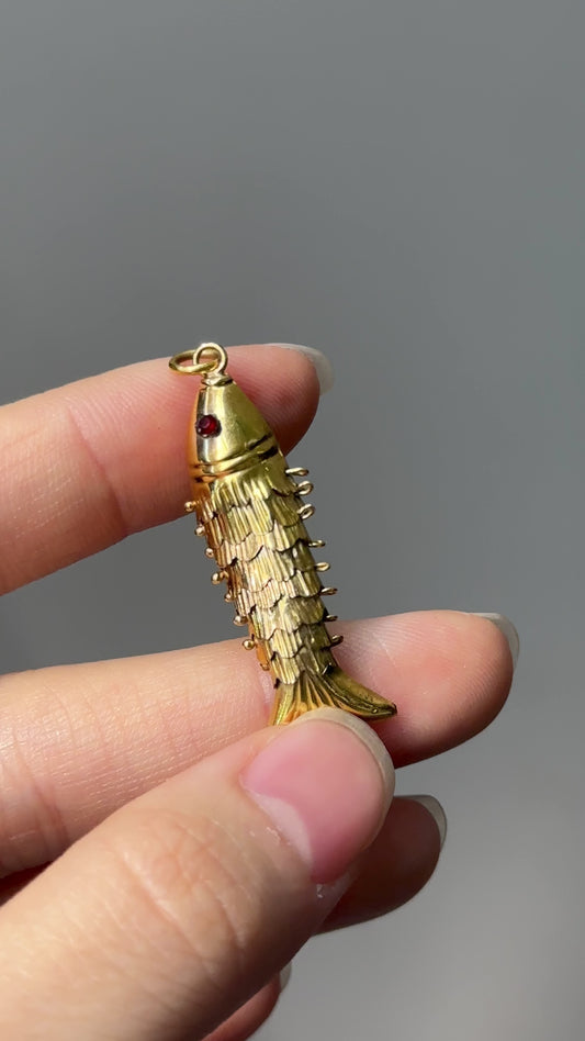 Vintage Large 14K Gold Articulating Fish Charm