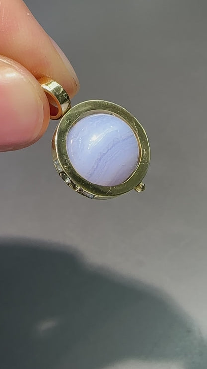 18K 金蓝玛瑙托帕石宇宙旋转球吊饰