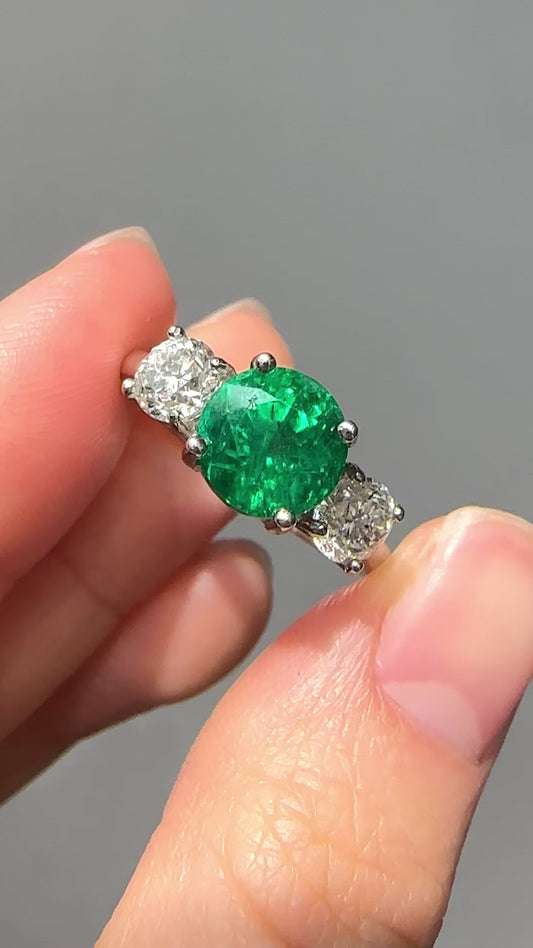 Platinum Emerald Diamond Trilogy Ring