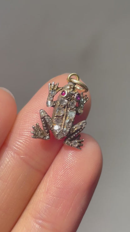 古董 14K 金 0.52 CTW 玫瑰切割钻石青蛙吊饰