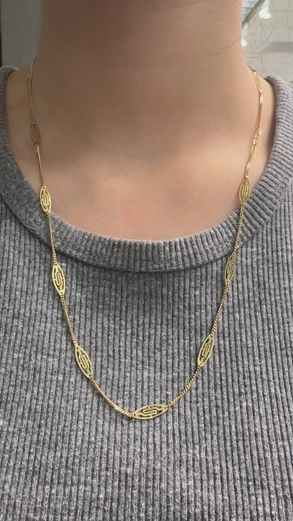 复古 14K 金花丝链项链