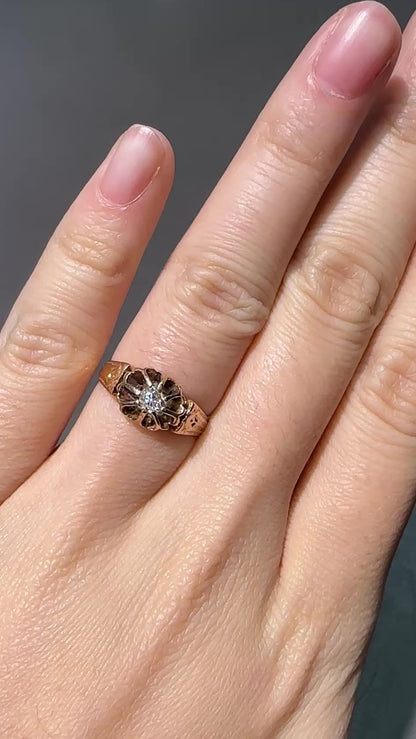 古董 14K 金 0.22 CTW 老矿切割 Belcher 图案戒指