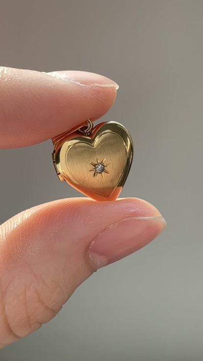 复古 14K 黄金钻石心形星形小盒吊坠