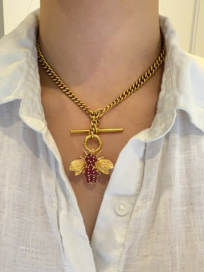 Vintage 14K Yellow Gold Ruby Bee Pendant Brooch