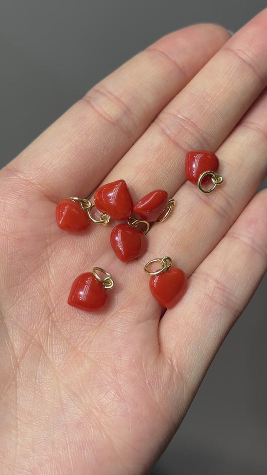 18K Gold Coral Carved Heart Charm