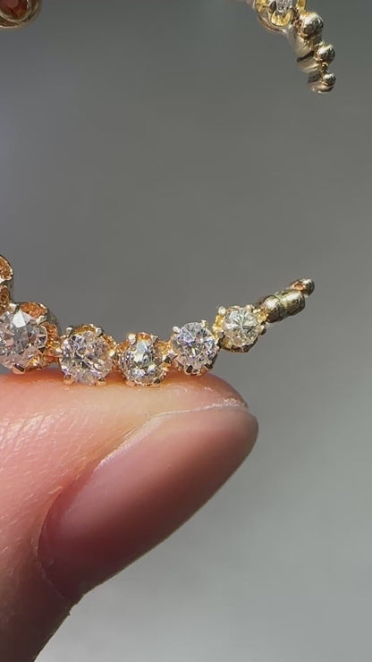 古董 14K 黄金 1.82 CTW 钻石新月吊坠