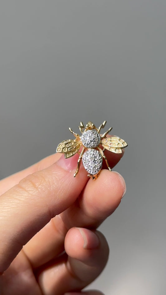 broche abeille diamant vintage en or 14 carats