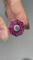 Art Deco Style 18K Gold Ruby and Diamond Octagonal Halo Ring