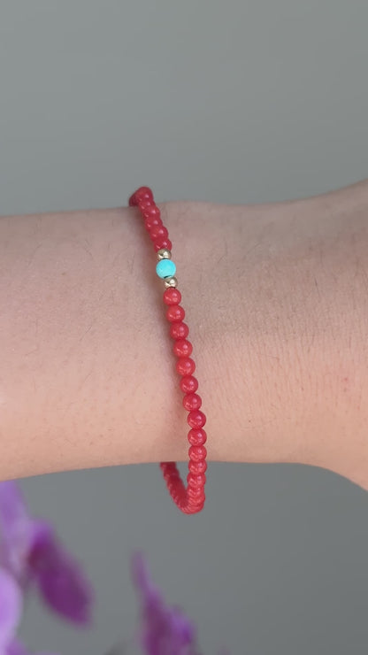 14K Gold Sardine Coral Turquoise Bead Bracelet