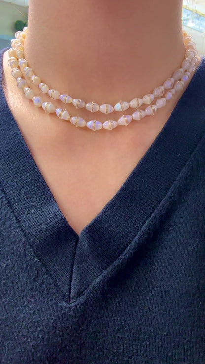 古董 14K 金蛋白石水晶串珠项链