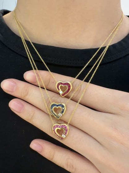 Charles Krypell 18K 金蓝宝石钻石心形滑动吊坠