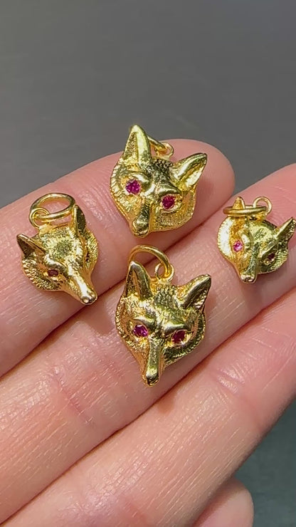 古董 14K 黄金红宝石狐狸吊饰