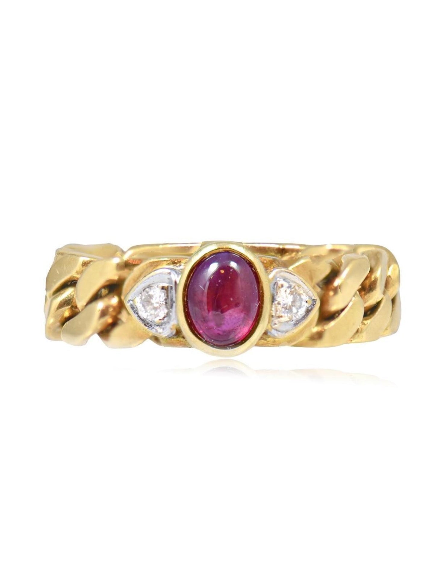 Vintage 18K Gold Ruby Curb Link Ring