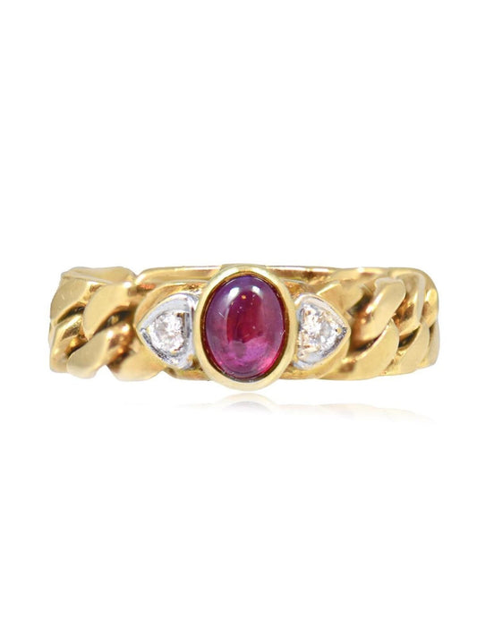Vintage 18K Gold Ruby Curb Link Ring