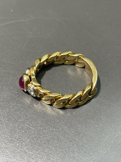 Vintage 18K Gold Ruby Curb Link Ring