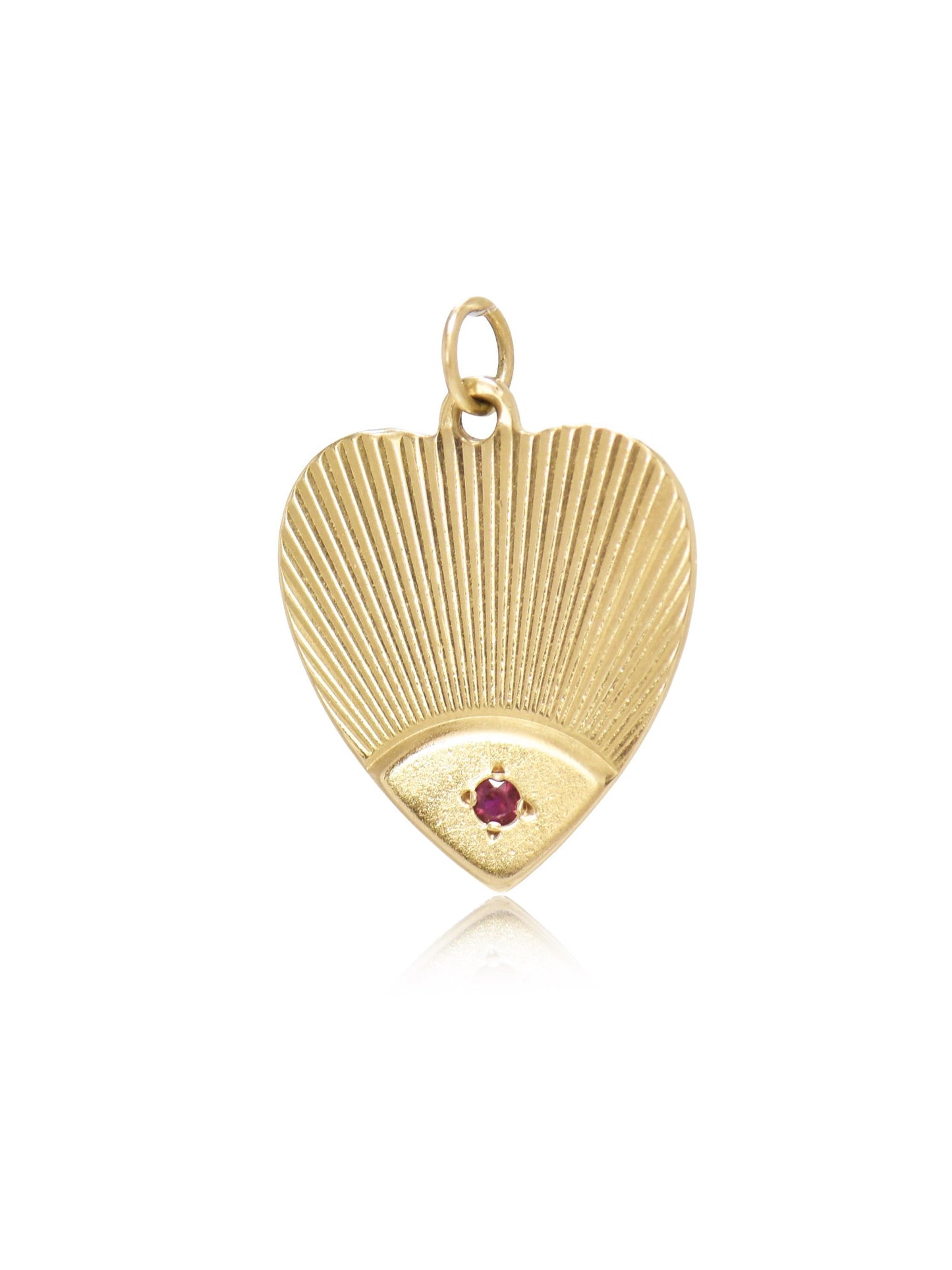 Vintage 14K Gold Ruby Engine Turned Heart Charm