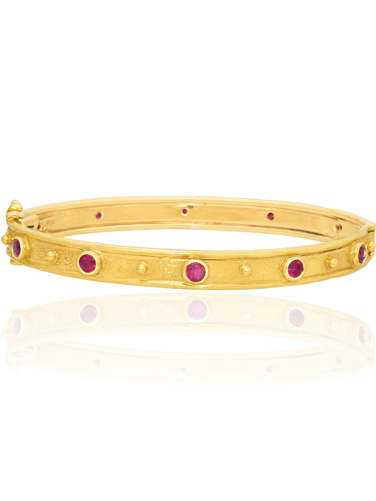 18K Gold Ruby Hammered Bangle Bracelet
