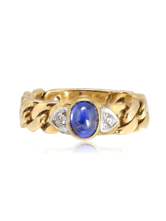 Vintage 18K Gold Sapphire Curb Link Ring