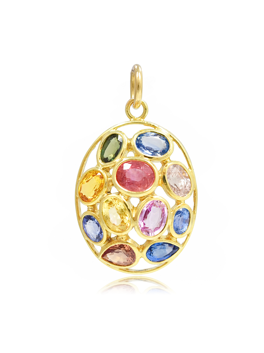 18K Gold Multi-Sapphire Cluster Pendant