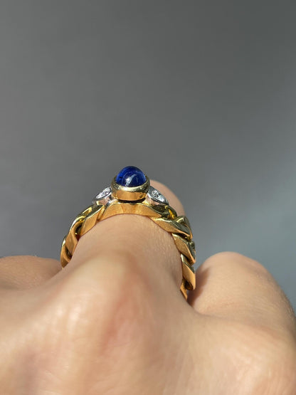 Vintage 18K Gold Sapphire Curb Link Ring