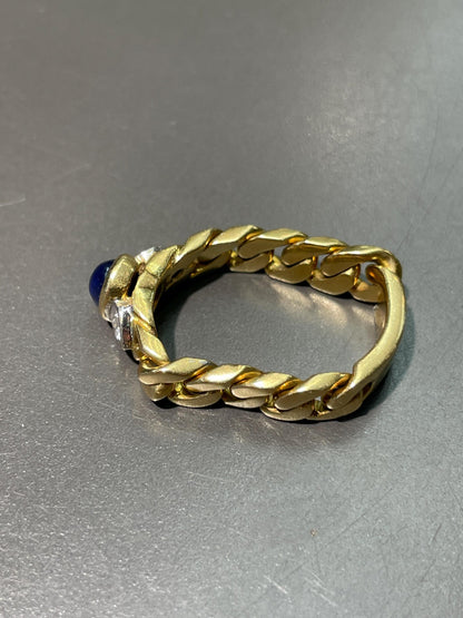 Vintage 18K Gold Sapphire Curb Link Ring